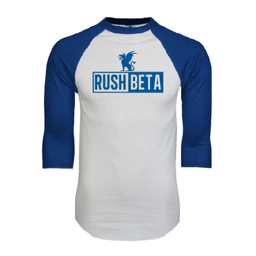 White/Royal Raglan Baseball T Shirt-Rush Beta Cutout