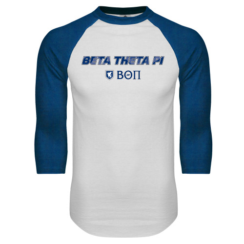 White/Royal Raglan Baseball T Shirt-Beta Theta with pattern