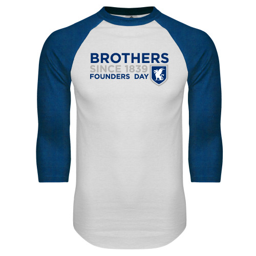 White/Royal Raglan Baseball T Shirt-Brothers/Founders Day