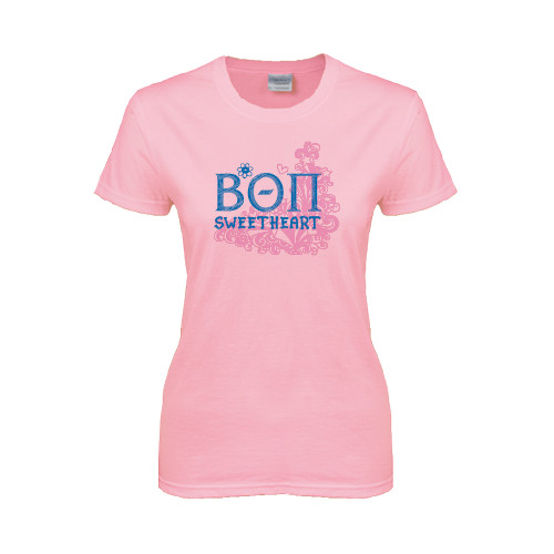 Womens Pink Short Sleeve Tee-Beta Theta Pi Sweetheart Design