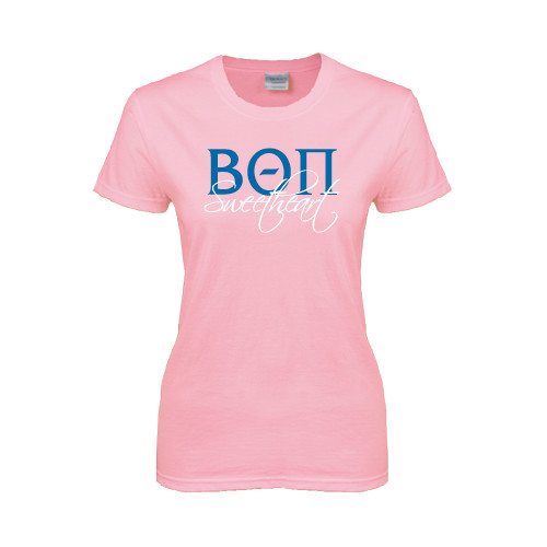 Womens Pink Short Sleeve Tee-Beta Theta Pi Sweetheart Stacked Simple