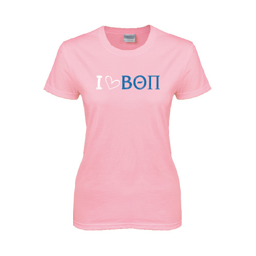Womens Pink Short Sleeve Tee-I Love Beta Theta Pi Flat