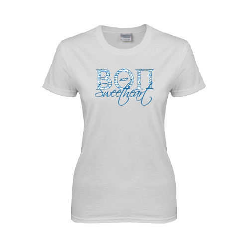 Womens White Short Sleeve Tee-Beta Theta Pi Sweetheart Stacked