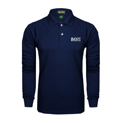 Navy Long Sleeve Polo-Beta Theta Pi Greek Letters