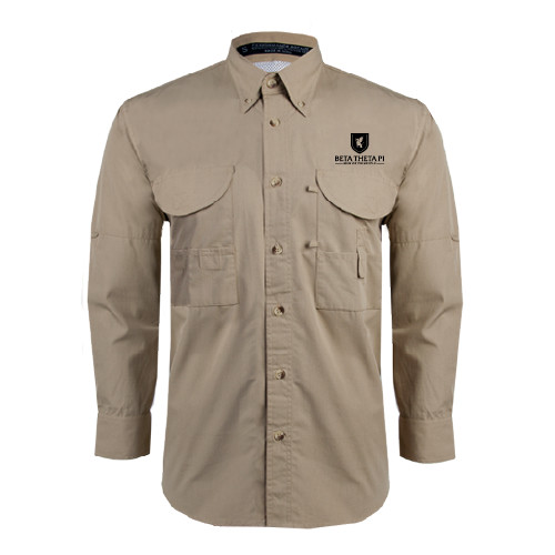 Khaki Fishing Shirt Performance Long Sleeve-Official Logo