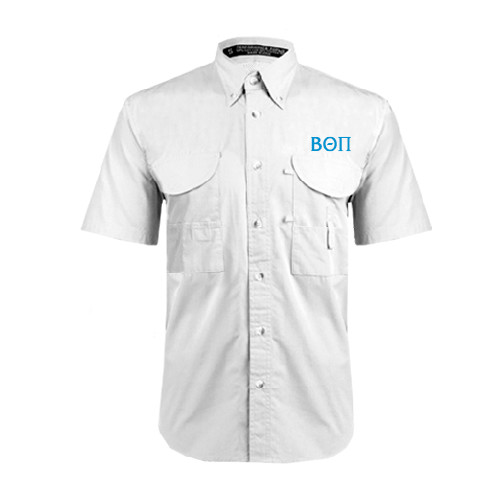 White Fishing Shirt Performance Short Sleeve-Beta Theta Pi Greek Letters