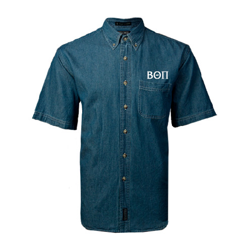 Denim Shirt Short Sleeve-Beta Theta Pi Greek Letters