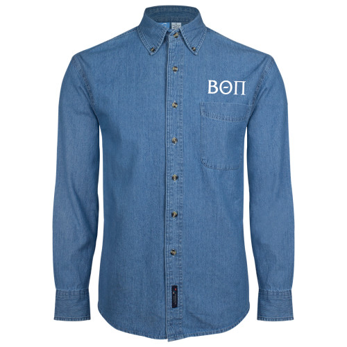 Denim Shirt Long Sleeve-Beta Theta Pi Greek Letters