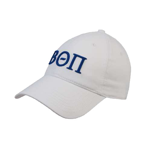 White Unstructured Adjustable Low Profile Hat-Beta Theta Pi Greek Letters