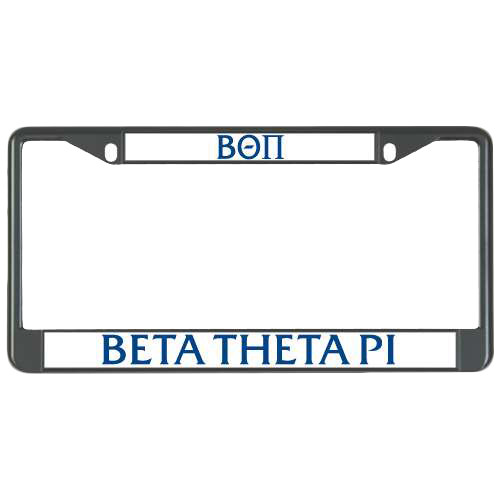  Metal License Plate Frame in Black - Beta Theta Pi Greek Letters