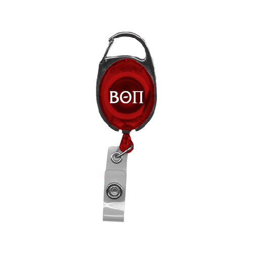  Red Oval Retractable Badge Holder w/Clip - Beta Theta Pi Greek Letters