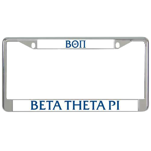  Metal License Plate Frame in Chrome - Beta Theta Pi Greek Letters