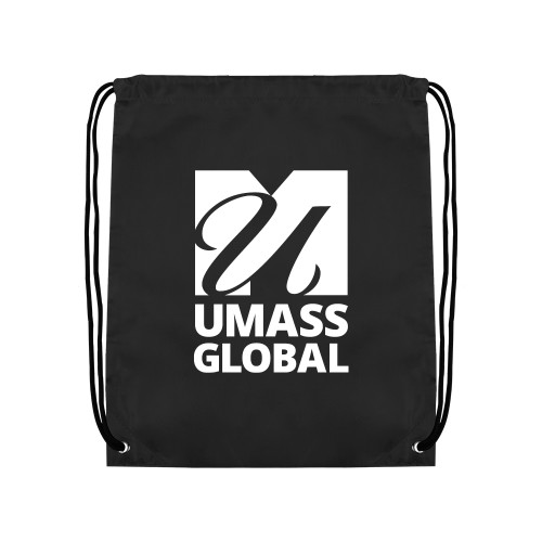  Black Drawstring Backpack - UMass Global Primary Logo Stacked