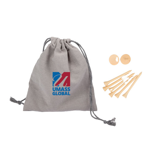  Bamboo Golf Tee Set w/ Grey Recycled Pouch - UMass Global Primary Logo Stacked