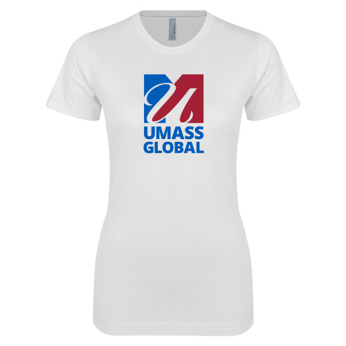  Next Level Womens White Boyfriend Tee - UMass Global Primary Logo Stacked