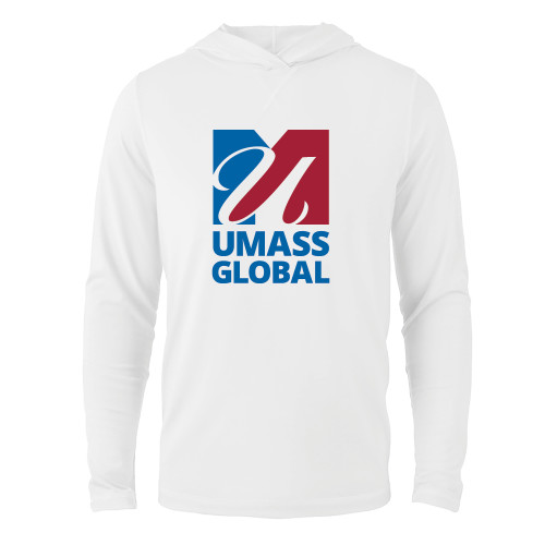  White Long Sleeve Hooded Tee - UMass Global Primary Logo Stacked