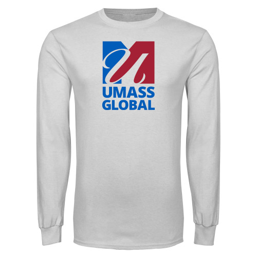  White Long Sleeve T Shirt - UMass Global Primary Logo Stacked