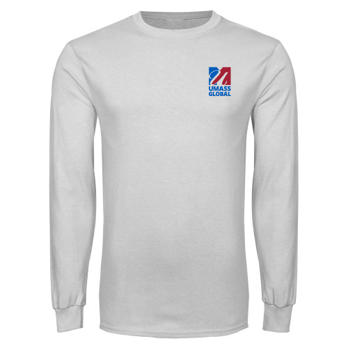  White Long Sleeve T Shirt - UMass Global Primary Logo Stacked