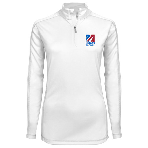  Syntrel Womens White Interlock 1/4 Zip - UMass Global Primary Logo Stacked