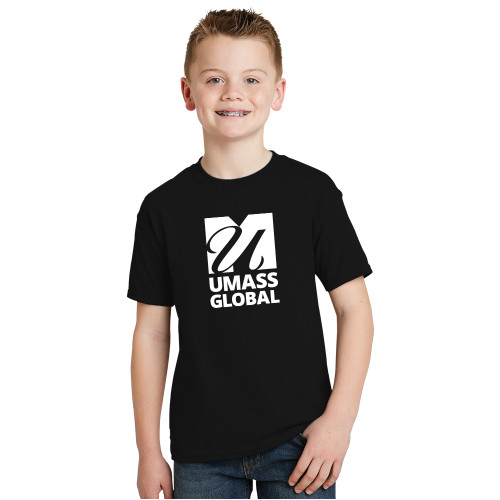  Youth Black T Shirt - UMass Global Primary Logo Stacked