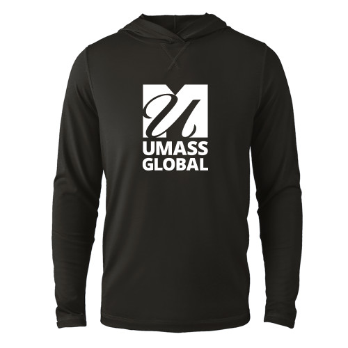  Black Long Sleeve Hooded Tee - UMass Global Primary Logo Stacked