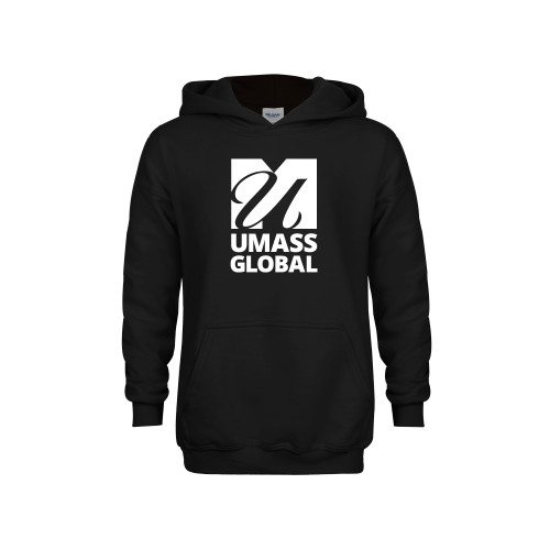  Youth Black Fleece Hoodie - UMass Global Primary Logo Stacked