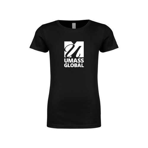  Next Level Girls Black Fashion Fit T Shirt - UMass Global Primary Logo Stacked
