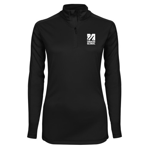  Syntrel Womens Black Interlock 1/4 Zip - UMass Global Primary Logo Stacked