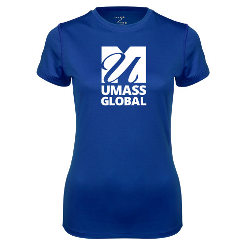  Womens Royal Performance Tee - UMass Global Primary Logo Stacked