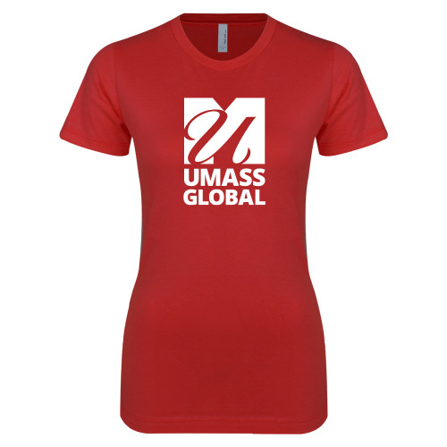  Next Level Womens Red Boyfriend Tee - UMass Global Primary Logo Stacked