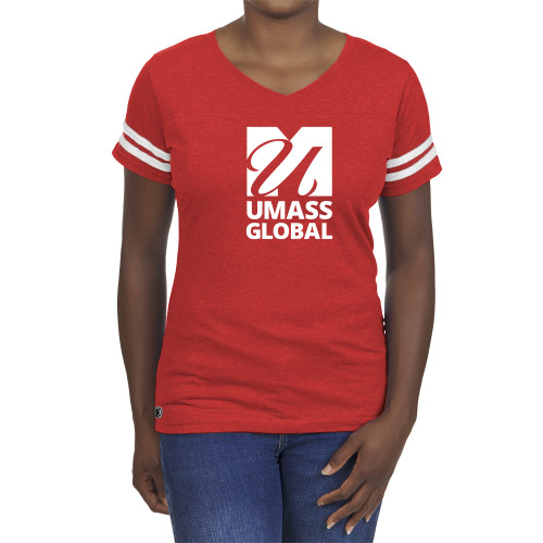  Fall Rush Ladies Red 60/40 Football Tee - UMass Global Primary Logo Stacked
