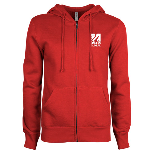  ENZA Womens Red Fleece Full Zip Hoodie - UMass Global Primary Logo Stacked
