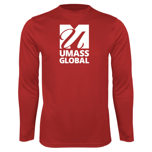  Red Performance Long Sleeve Shirt - UMass Global Primary Logo Stacked
