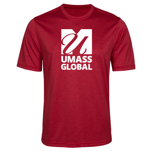  Red Heather Performance Contender Tee - UMass Global Primary Logo Stacked