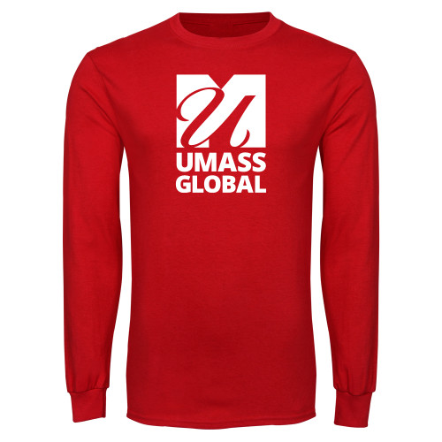  Red Long Sleeve T Shirt - UMass Global Primary Logo Stacked