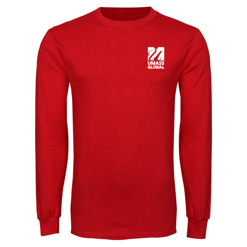  Red Long Sleeve T Shirt - UMass Global Primary Logo Stacked