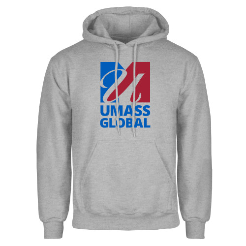  Grey Fleece Hoodie - UMass Global Primary Logo Stacked