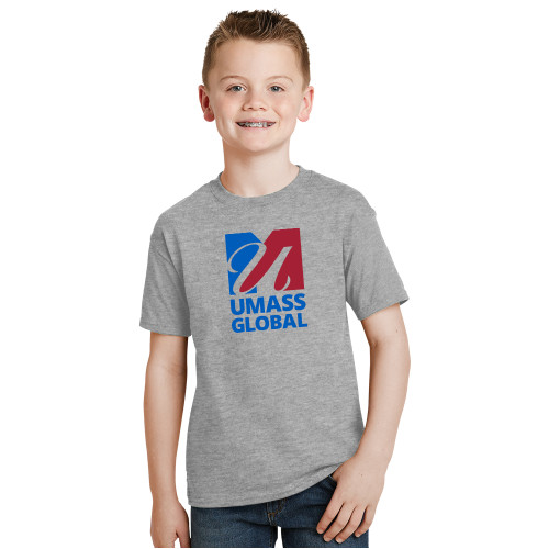  Youth Grey T Shirt - UMass Global Primary Logo Stacked