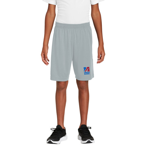  Youth Silver Competitor Shorts - UMass Global Primary Logo Stacked