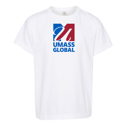  Comfort Colors Youth White T Shirt - UMass Global Primary Logo Stacked