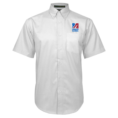  White Twill Button Down Short Sleeve - UMass Global Primary Logo Stacked