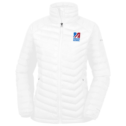  Columbia Womens White Powder Lite Jacket - UMass Global Primary Logo Stacked