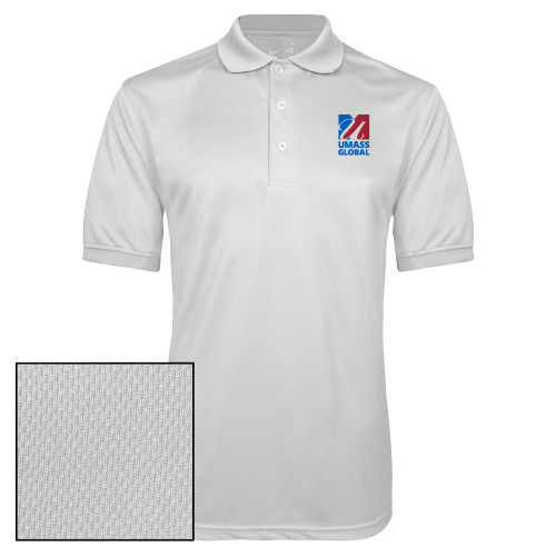  White Dry Mesh Polo - UMass Global Primary Logo Stacked