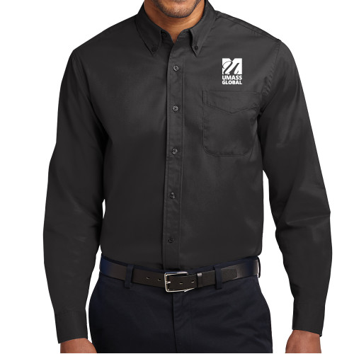  Black Twill Button Down Long Sleeve - UMass Global Primary Logo Stacked