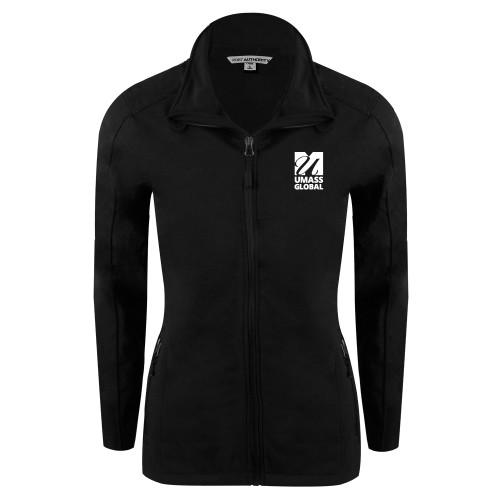  Womens Black Softshell Jacket - UMass Global Primary Logo Stacked