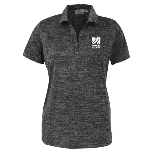  Womens Charcoal Honeycomb Jacquard Polo - UMass Global Primary Logo Stacked