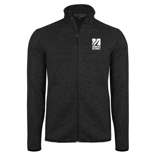  Black Heather  Sweater Fleece Jacket - UMass Global Primary Logo Stacked