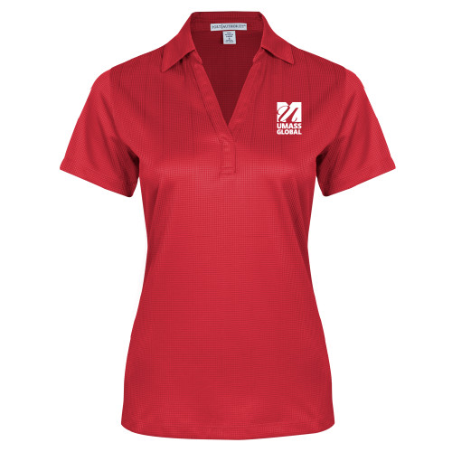 Womens Red Performance Fine Jacquard Polo - UMass Global Primary Logo Stacked