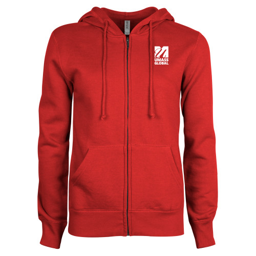  ENZA Womens Red Fleece Full Zip Hoodie - UMass Global Primary Logo Stacked