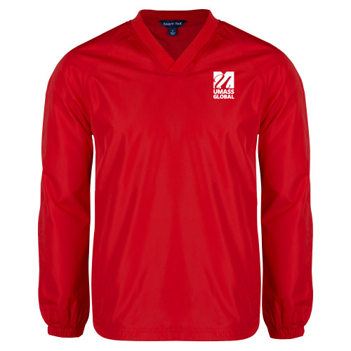  Red V Neck Raglan Windshirt - UMass Global Primary Logo Stacked